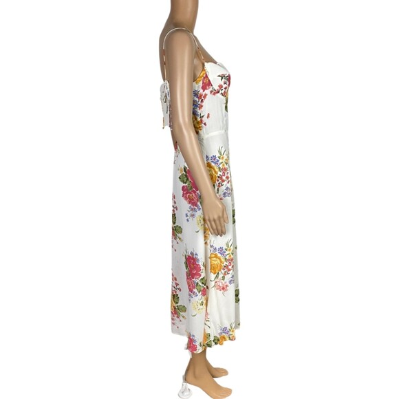 Reformation White Floral Bouquet Crepe Midi Dress 100% Viscose Size 8 - Picture 2 of 10